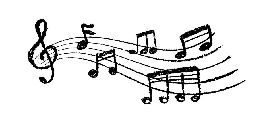 Charcoal scribble music notation. Handwritten pop design with colorful notes and Illustrazione stock