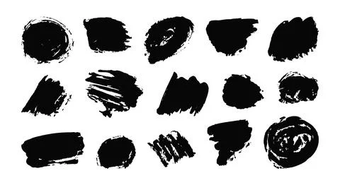 Charcoal shape, ink paint brush, grunge organic blob, irregular stain, black  Stock Illustration