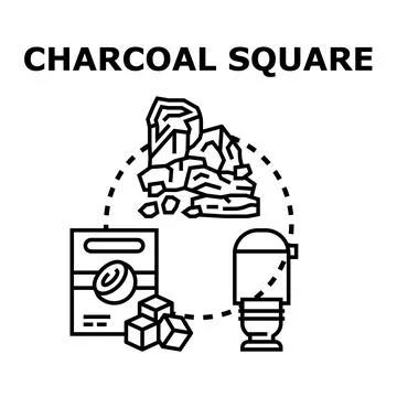 Charcoal square concept with briquettes and coconut Stock Illustration