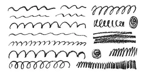 Charcoal underline set. Pencil scribble lines pack. Chalk doodle rough strokes. Stock Illustration
