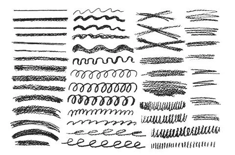 Charcoal underline set. Pencil scribble lines pack. Chalk doodle rough strokes. Illustrazione stock