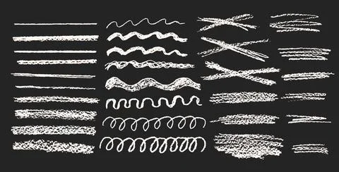 Charcoal underline set. Pencil scribble lines pack. Chalk white doodle rough Stock Illustration