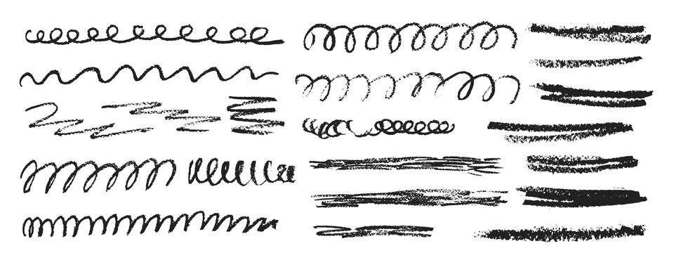 Charcoal underline set. Pencil scribble lines pack. Chalk doodle rough strokes. イラスト素材