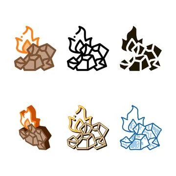Charcoal variants for fire icon vector outline Stock Illustration