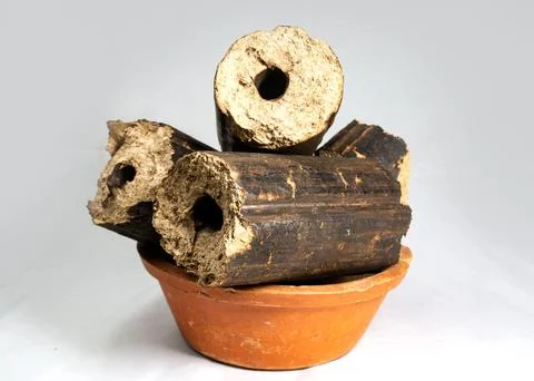 Charcoals, renewable solid fuel made from rice husk. cooking in a village p.. 写真素材