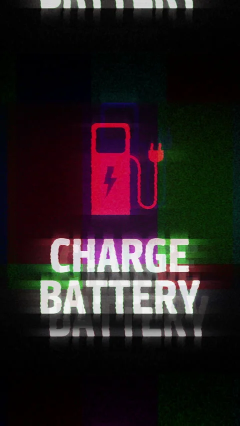 Charge battery symbol on analog screen modern glitch vertical Stock Footage 294553984