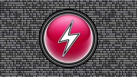 Charge icon. Binary code ( array of bits ) in the screen. Looping footage. Stock Footage 123831801