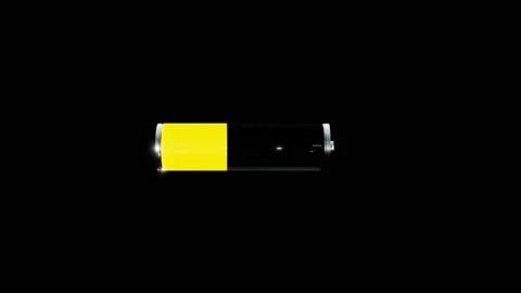 Charge icon on black background. Battery charging process, empty low charge Stock Footage 235355814