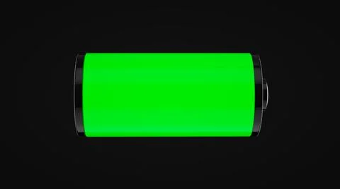Charge icon on black background, battery is full. 3D Render. Stock Illustration