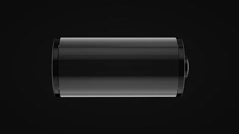 Charge icon on black background, battery is low. 3D Render. Stock Photos