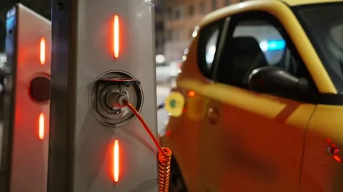 The charge indicators on the stations. Charging of electric car. Eco energy Stock Footage 100879784