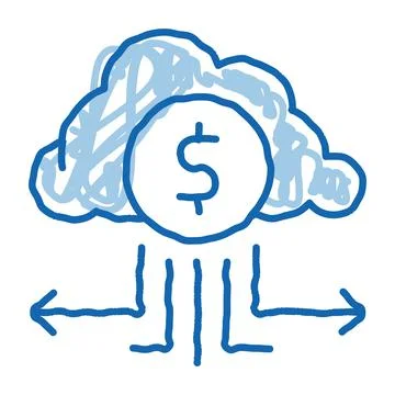 Charge Money Through Cloud Storage doodle icon hand drawn illustration Illustrazione stock