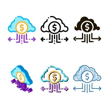 Charge money through cloud storage icon vector multipack outline イラスト素材
