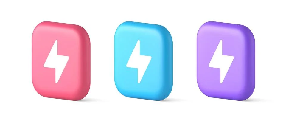 Charge power lightning button electricity thunderbolt arrow 3d realistic icon Illustrazione stock