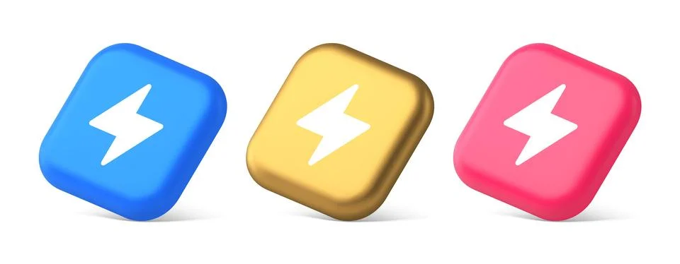 Charge power lightning button electricity thunderbolt arrow 3d realistic is.. Stock Illustration