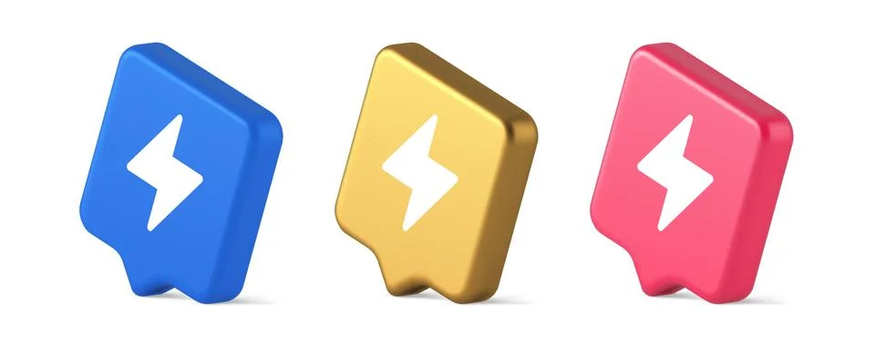 Charge power lightning button electricity thunderbolt arrow 3d realistic sp.. Stock Illustration