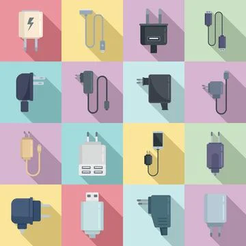 Charger icons set flat . Mobile charger Illustrazione stock