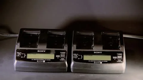 Charging 4 Sony video camera batteries 1080 HD H264 Stock Footage 12114618