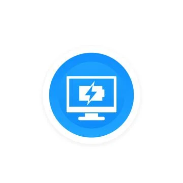 Charging battery on computer screen vector round icon Stock Illustration