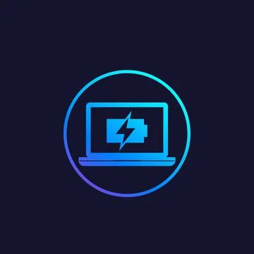 Charging battery on computer screen vector icon Illustrazione stock
