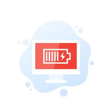 Charging battery icon on computer screen, vector Stock Illustration