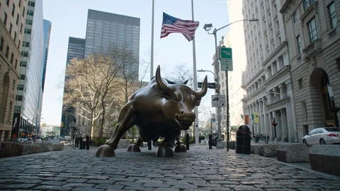Charging Bull Statue Stock Footage 129762561