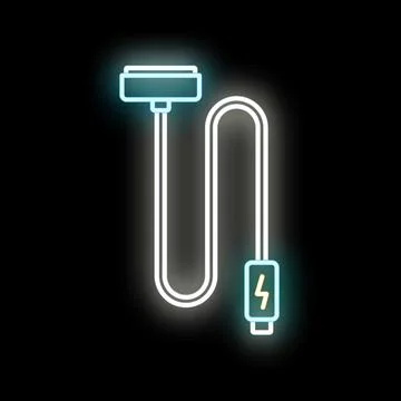 Charging cable neon glowing light for electronics 库存插图