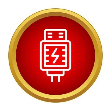 Charging cable plug connector icon on red circle Stock Illustration