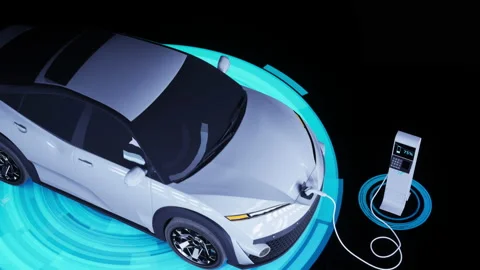 Charging of electric car. 3D rendering. Stock Footage 146881831