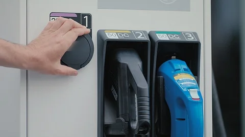 Charging of an electric car Stock Footage 92551543