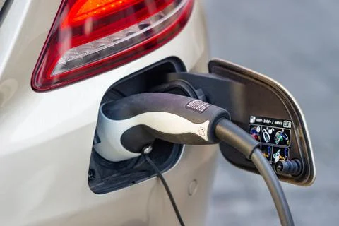 Charging of electric car Stock Photos