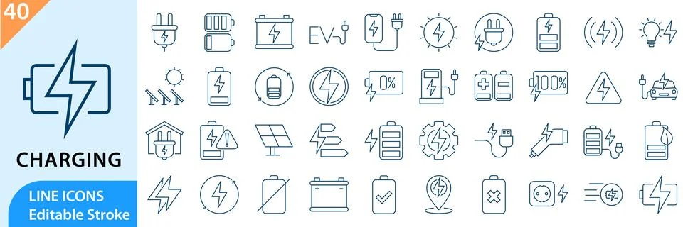 Charging icon set Stock Illustration