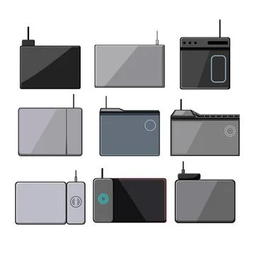 Charging mouse pad wireless set cartoon vector illustration Stock Illustration