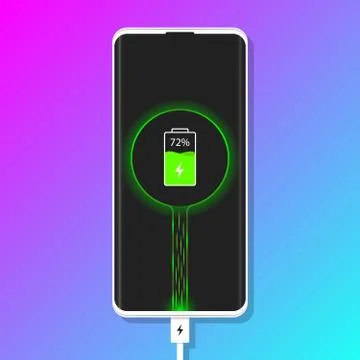 Charging phone. Plugged Phone Vector Illustration Stock Illustration