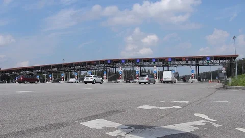 Charging point on the toll road. Russian highway number M11 Stock Footage 91242952