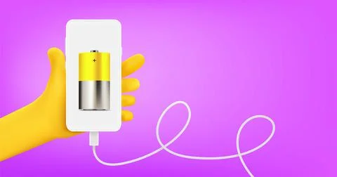 Charging smartphone concept. 3d vector banner with copy space 스톡 일러스트