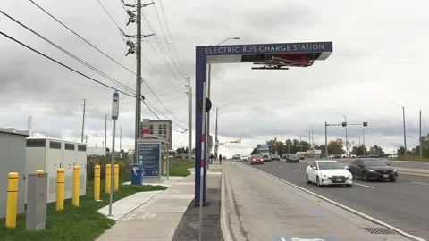 Charging station for electric battery powered transit buses Stock Footage 162960623