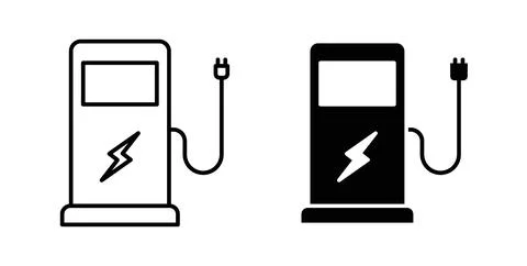 Charging station icon collection in black, Line icons, flat symbols Stock Illustration