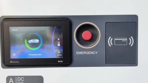 Charging station screen panel with emergency button Video stock 218871452