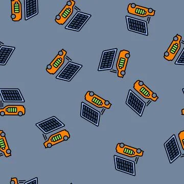 Charging station solar panel vector seamless pattern 스톡 일러스트