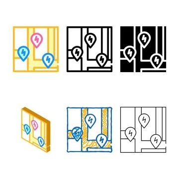 Charging stations location on map color icon vector styles 스톡 일러스트