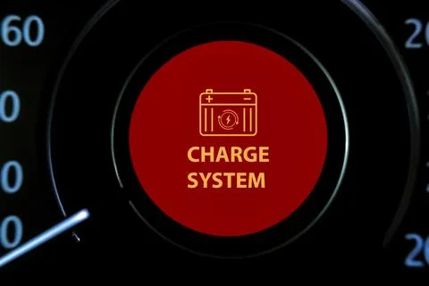 The charging system light malfunction showing on screen instrument panel Stock Photos