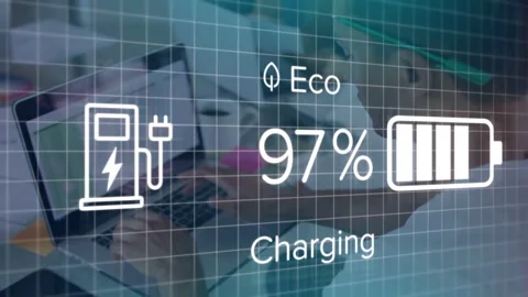 Charging UI updating charge level peaking then declining on charge start, Eco Stock Footage 334703479