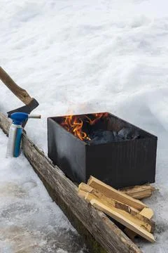 Chargrill fire winter Stock Photos