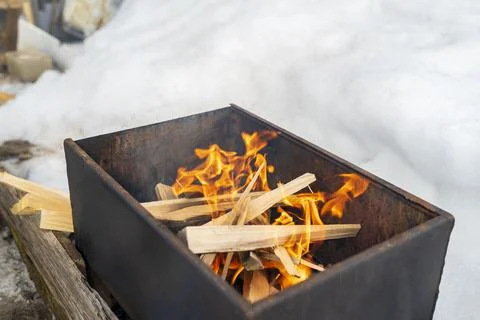 Chargrill fire winter Stock Photos