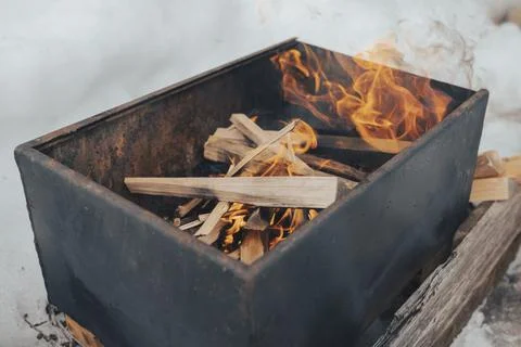 Chargrill fire winter Stock Photos
