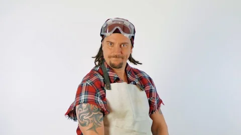 Charismatic bearded construction workers on a white background 库存影片 105151539