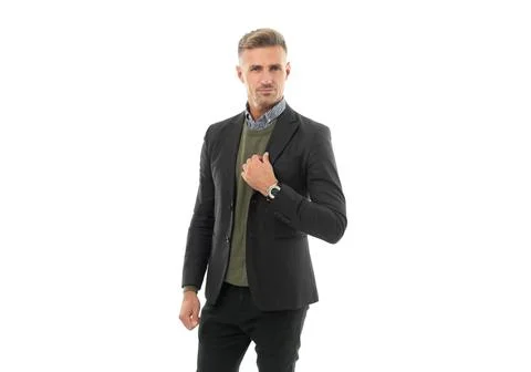 Charismatic mature guy in jacket. studio shot of mature guy. good looking mature Foto stock