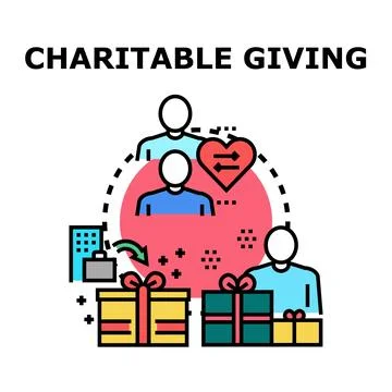 Charitable giving concept with people donating presents Stock Illustration