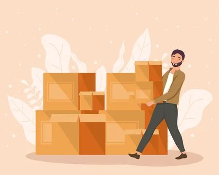Charitable man lifting boxes Stock Illustration